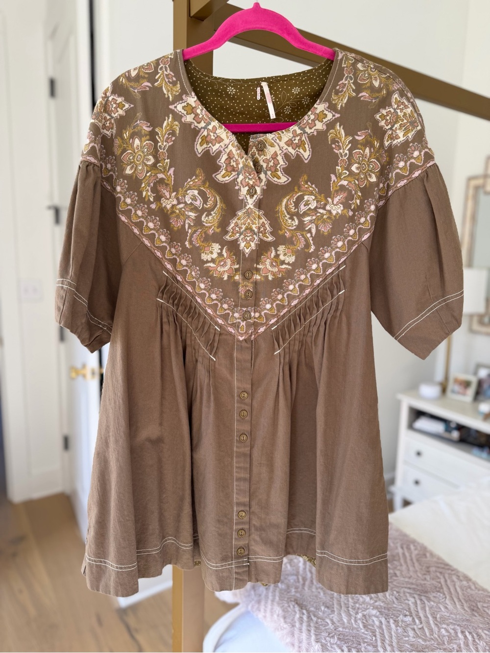 Free People Green Brown V-Neck Tunic